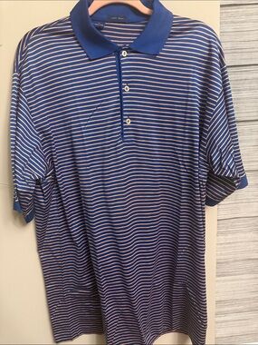 Jeff Rose cotton golf made in Italy Blue Striped Polo Shirt size L